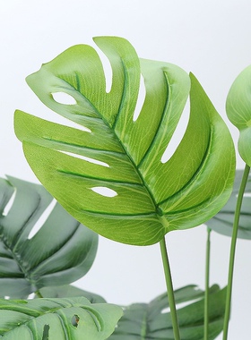 仿真龟背叶绿植隔断装饰18叉龟背叶植物盆栽桌面摆放假花把束叶子