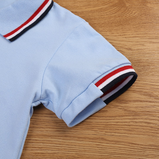 Children's short-sleeved T-shirt primary and secondary school uniforms boys and girls summer clothes POLO shirt blue children pure cotton college garden clothes
