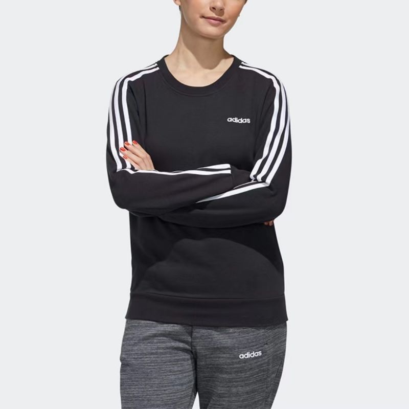 adidas 三条纹休闲运动圆领套头卫衣 女款 黑色