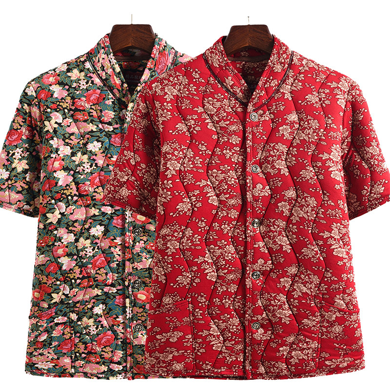 妈妈半袖棉马甲女秋冬季外穿棉坎肩加棉厚款老奶奶中袖棉马夹外套