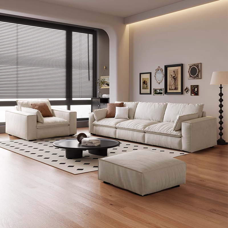现代简约沙发布艺大小户型客厅极简直排法式猫爪皮布棉麻落地沙发 - 图1