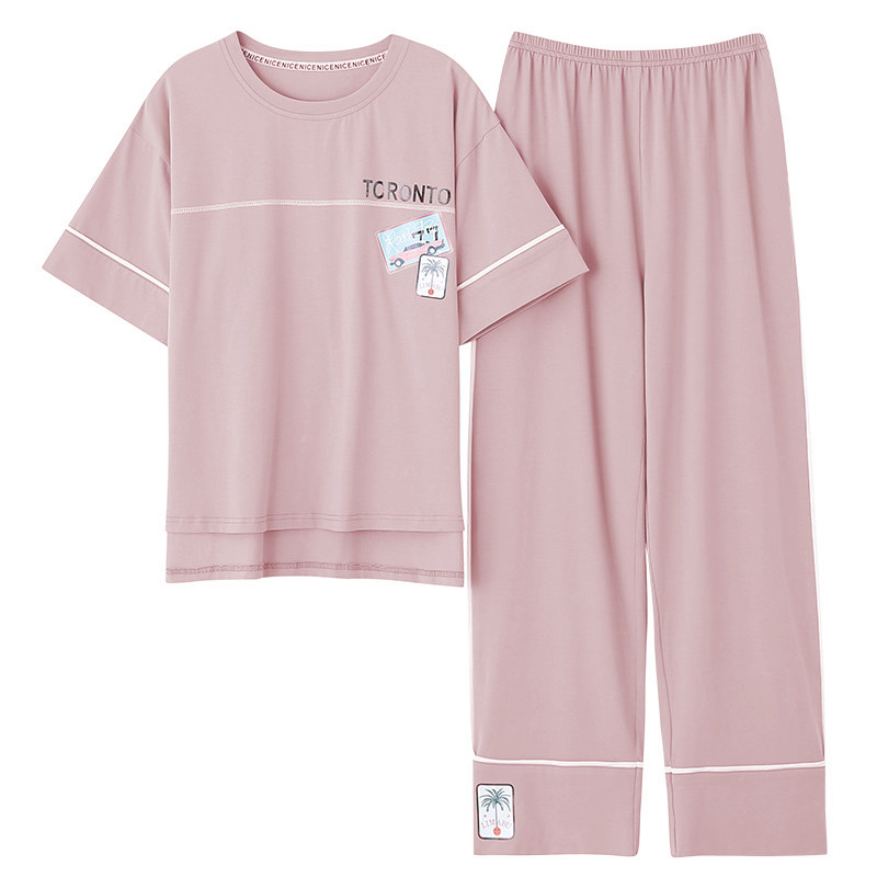夏两件套纯棉短袖长裤夏季休闲睡衣 佐菲睡衣/家居服套装