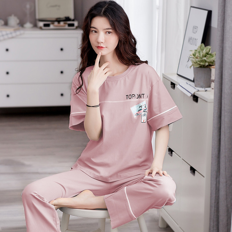 夏两件套纯棉短袖长裤夏季休闲睡衣 佐菲睡衣/家居服套装