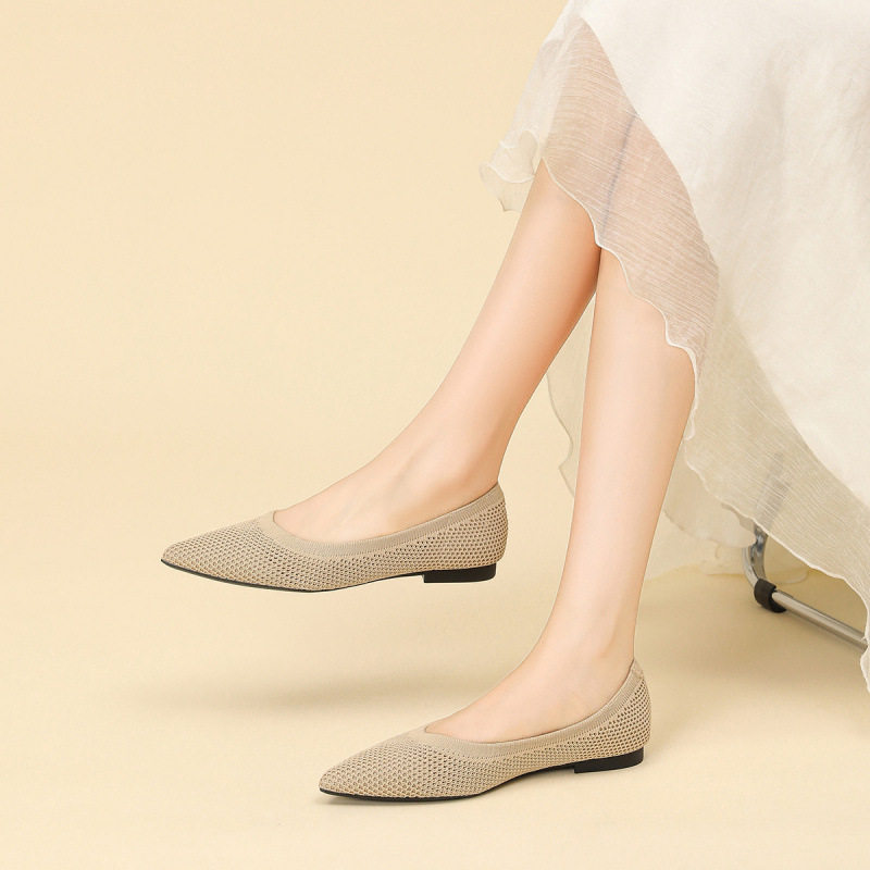 针织单鞋女法式夏季新款一脚蹬软底飞织鞋镂空透气浅口尖头平底鞋,淘宝优惠券,粉丝福利购,淘宝优惠卷