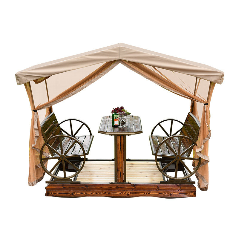 藤朝碳化木户外秋千四人动力摇椅室外庭院花园休闲成人铁艺别墅