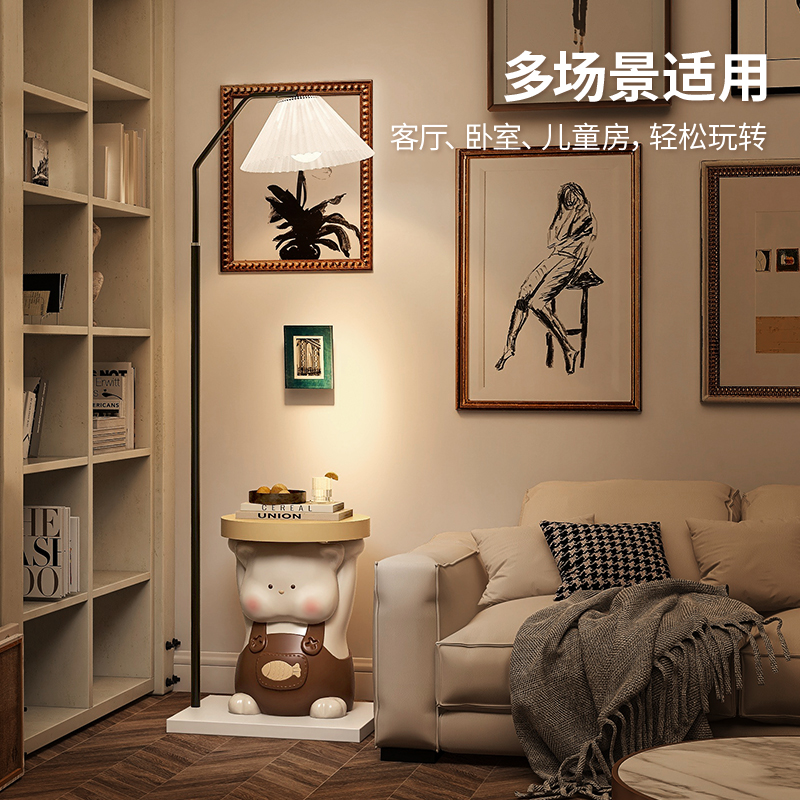 床头柜落地灯客厅卧室沙发旁边置物台一体卡通高颜值熊猫2024新款-图3