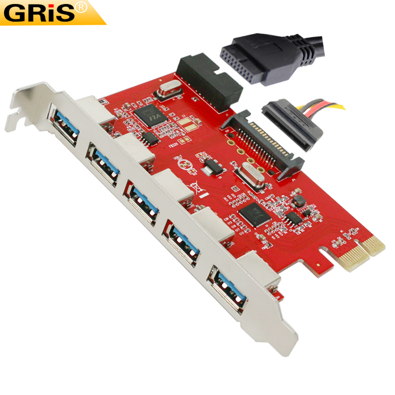 GRIS PCI-E 3.0扩展卡多口HUB台式机电脑19P前置面板7个USB连接线 - 图0