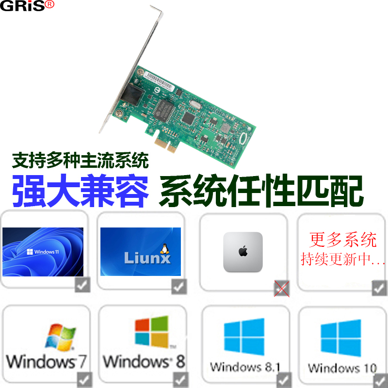 GRIS PCI-E千兆网卡视觉采集无盘启动电脑群晖软路由免驱动intel英特尔I82574L台式机服务器2U小机箱汇聚esxi - 图3