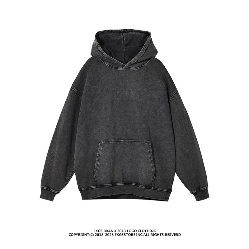 KANYE侃爷高街重磅420G复古做旧纯色连帽卫衣oversize宽松帽衫男