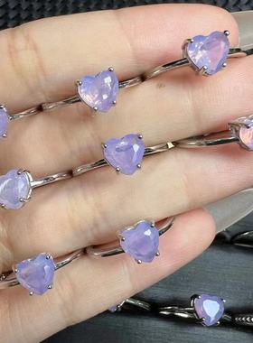 好记水晶紫玉晶刻面爱心戒指s925银镶嵌简约百搭时尚精致感随机发