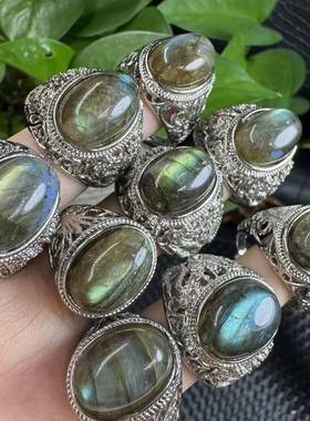 好记水晶彩拉长男款戒指铜托镶嵌小众复古高级感送朋友家人随机发