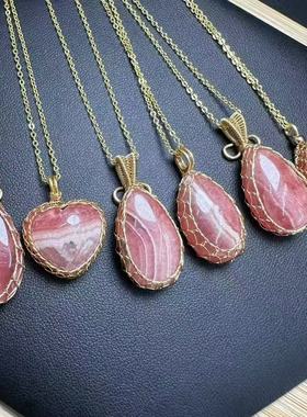 好记水晶红纹石吊坠绕线款吊坠铜线制作小众简约精致高级感随机发