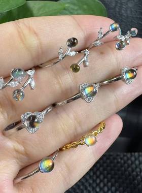 好记水晶马岛月光圆珠款戒指s925银镶嵌时尚高级精致送朋友随机发