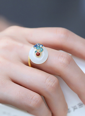 戒指景泰蓝金镶玉长款耳饰项链