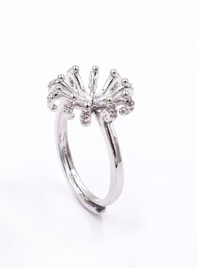 diy珠子925银黄金色琥珀戒指空托