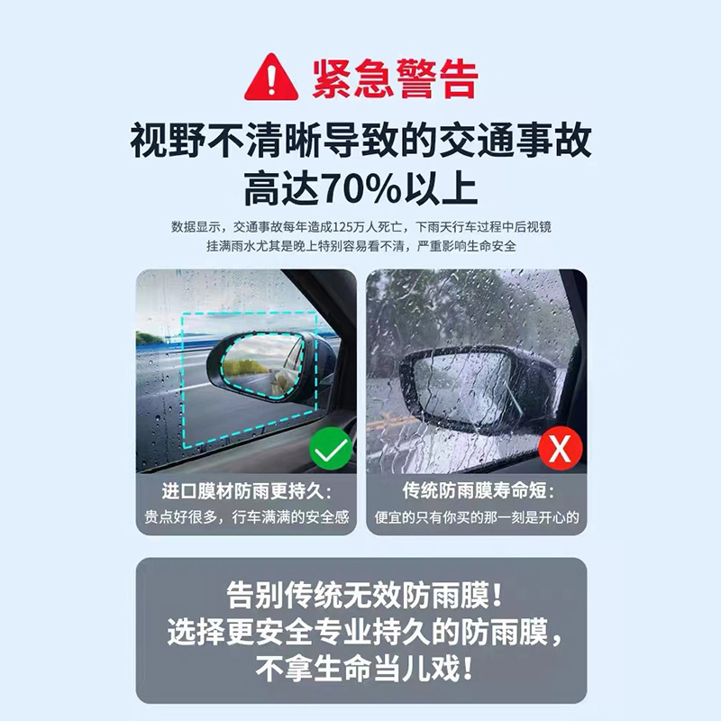 后视镜防雨膜汽车下雨天反光镜玻璃防雾防眩目倒车镜防水贴膜神器