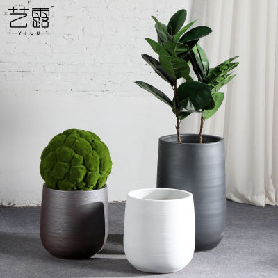 绿植北欧花盆现代简约花瓶室内植物装饰缸黑色陶瓷水培陶罐大口径 虎窝淘