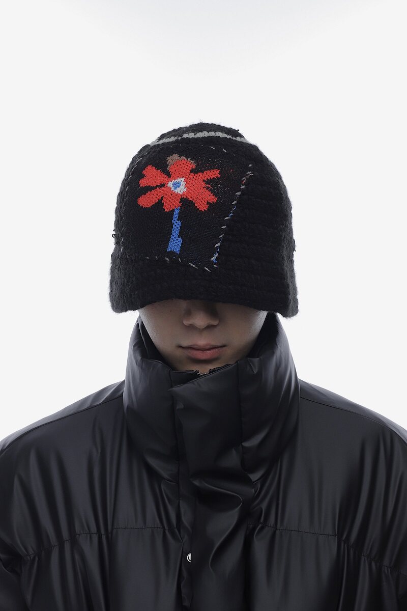 韩国小众设计师花朵贴布针织渔夫帽秋冬防寒保暖护耳毛线帽盆帽潮,淘宝优惠券,粉丝福利购,淘宝优惠卷