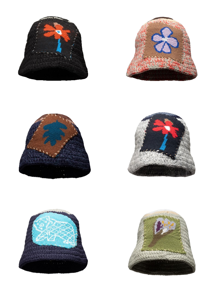 韩国小众设计师花朵贴布针织渔夫帽秋冬防寒保暖护耳毛线帽盆帽潮,淘宝优惠券,粉丝福利购,淘宝优惠卷