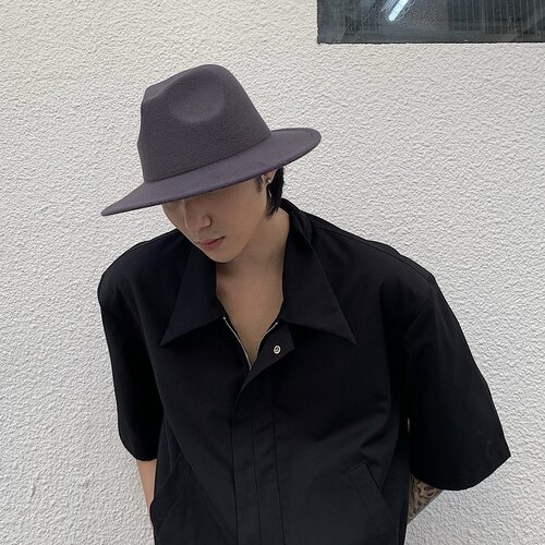 网红礼帽男大头围法式爵士帽英伦复古绅士帽洋气大檐帽休闲毛呢帽 - 图1