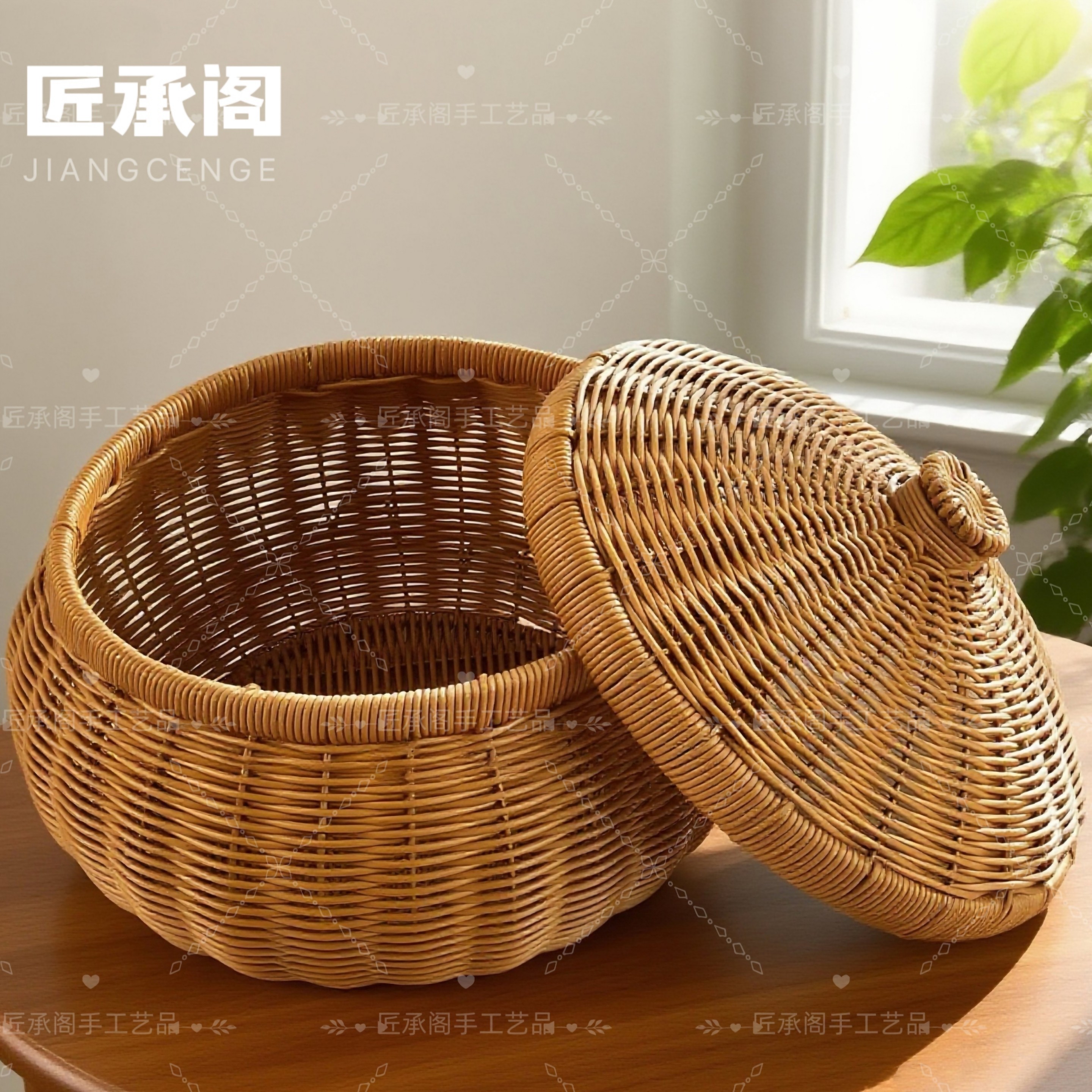 收纳筐手工仿藤茶几编织家用零食干货鸡蛋复古中式客厅圆形储物篮,淘宝优惠券,粉丝福利购,淘宝优惠卷