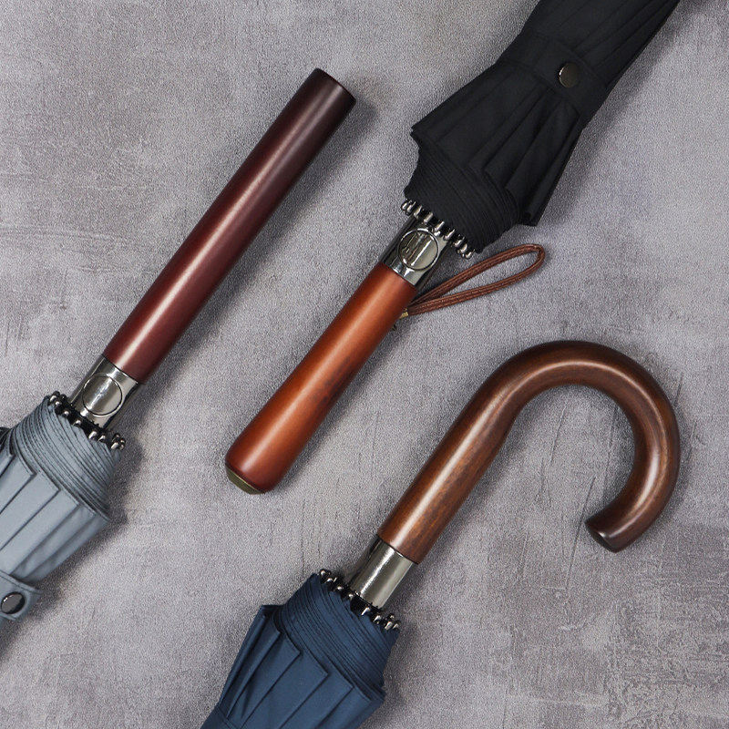 雨邦16骨实木手柄自动雨伞加大加固双人抗风暴长柄伞英伦商务风伞