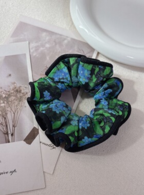 手作复古绿色油画风小肠圈小碎花气质高级感发绳高弹力头绳头花
