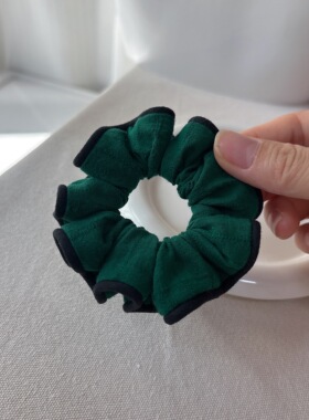 手作小肠发圈纯棉布艺气质绿色提花发绳包边高级感头花百搭小肠圈