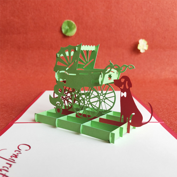 生日贺卡立体创意3D感恩祝福礼物婴儿车简约留言小卡片专业定制