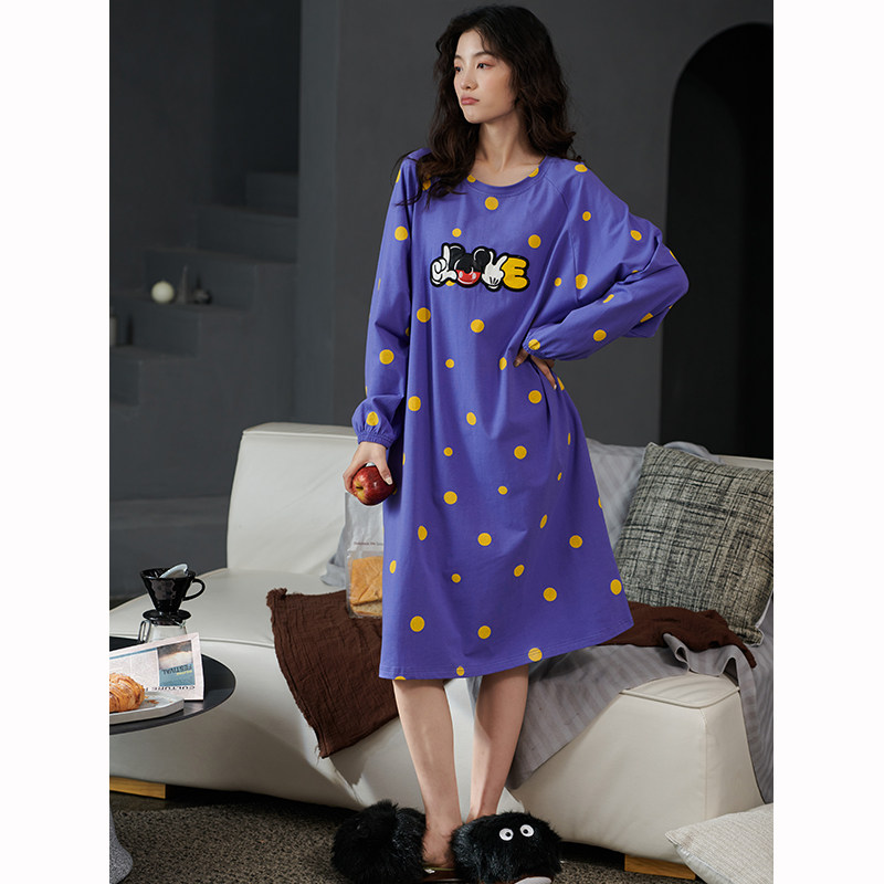 可外穿睡裙春秋纯棉长袖休闲连衣裙 康汝雅睡裙
