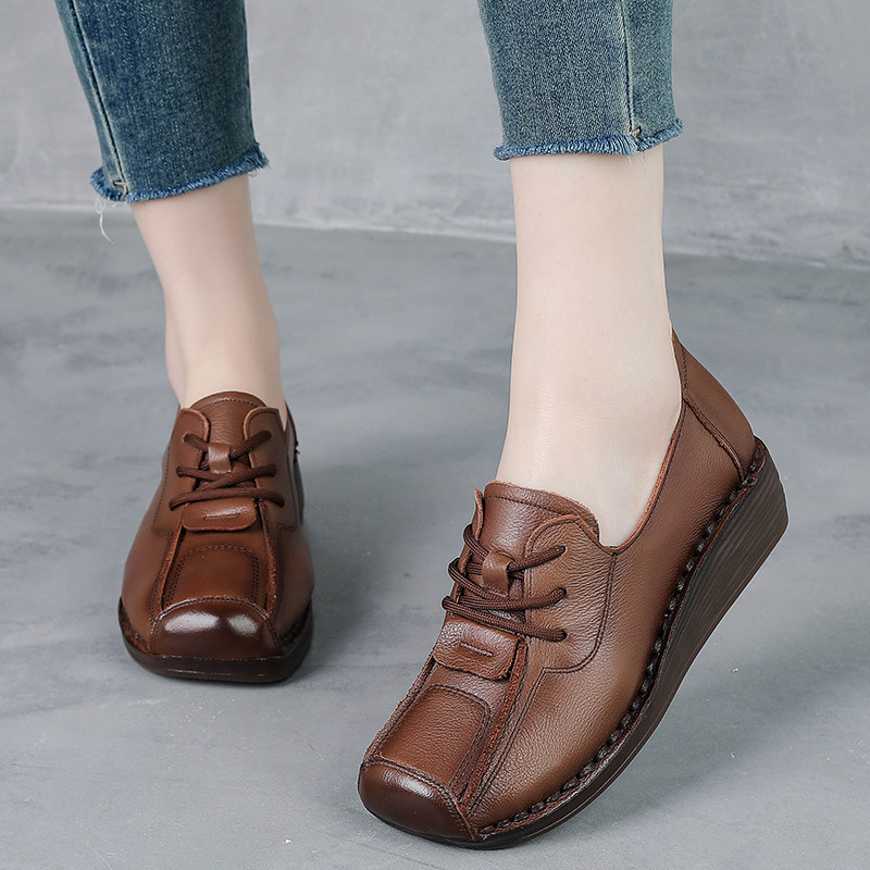 头层牛皮厚底坡跟软底防滑妈妈鞋春秋款真皮皮鞋女牛筋底复古单鞋,淘宝优惠券,粉丝福利购,淘宝优惠卷