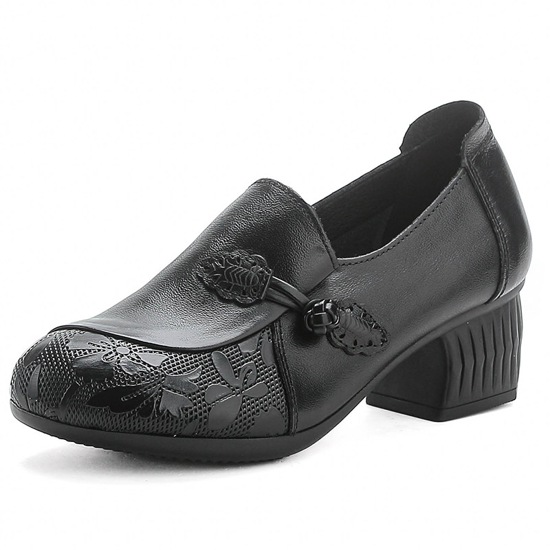 头层牛皮粗跟女士皮鞋复古民族风单鞋高跟鞋子女真皮中老年妈妈鞋,淘宝优惠券,粉丝福利购,淘宝优惠卷