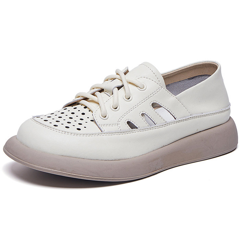 2023夏季新款真皮厚底鞋子女凉鞋洞洞妈妈鞋软底宽脚大头复古皮鞋,淘宝优惠券,粉丝福利购,淘宝优惠卷