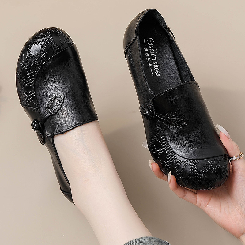 头层牛皮粗跟女士皮鞋复古民族风单鞋高跟鞋子女真皮中老年妈妈鞋,淘宝优惠券,粉丝福利购,淘宝优惠卷