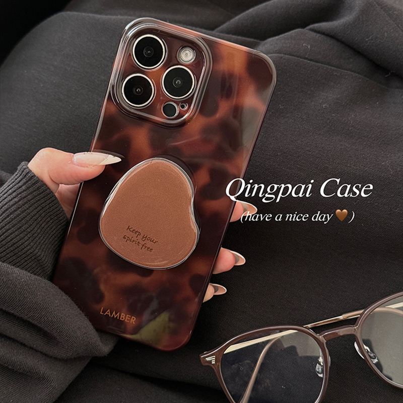 轻派秋冬ins风棕色琥珀支架适用苹果17promax手机壳iphone16新款15pro女款14小众港式复古设计13创意全包软壳 - 图2