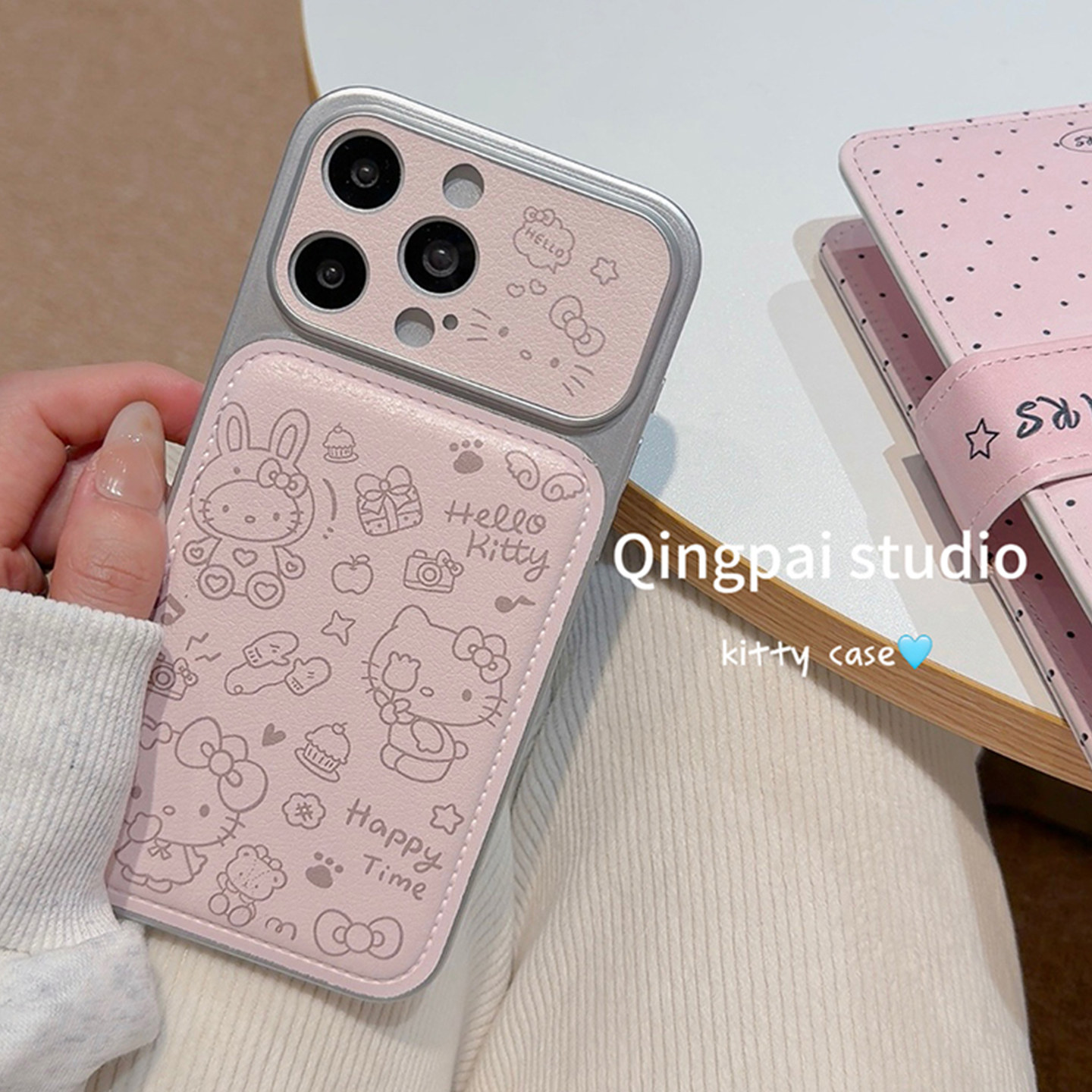 轻派可爱皮质粉色线条猫咪适用苹果17promax手机壳iphone16pro新款15女款14日韩风少女心13银色边框全包硬壳,淘宝优惠券,粉丝福利购,淘宝优惠卷