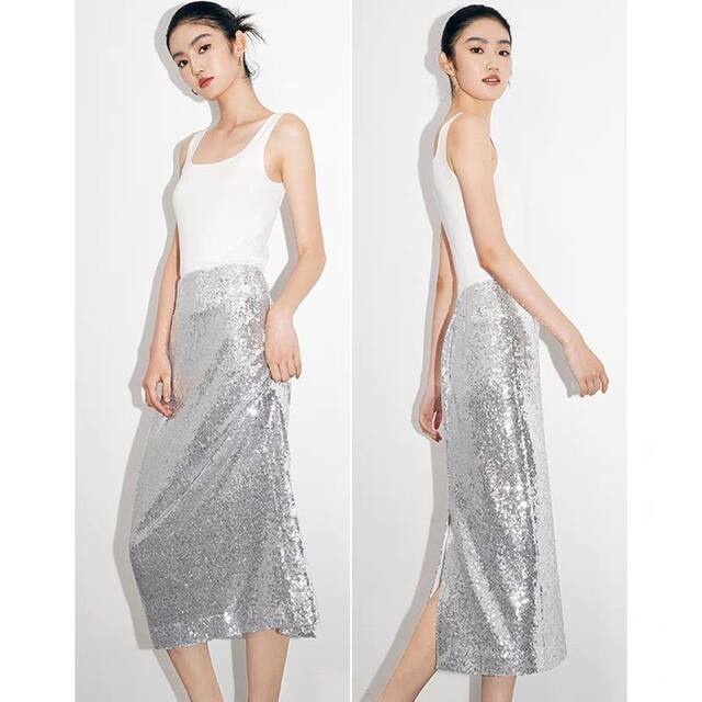 Ambilight sequin skirt ໃຫມ່ retro skirt temperament socialite 2024 ແບບຫລ້າສຸດ Douyin ຮ້ານດຽວກັນ