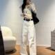 2025 ສີຂາວ Spring and Autumn Pants Women's Loose New Scimitar High Waist Pants Belt Casual Pants