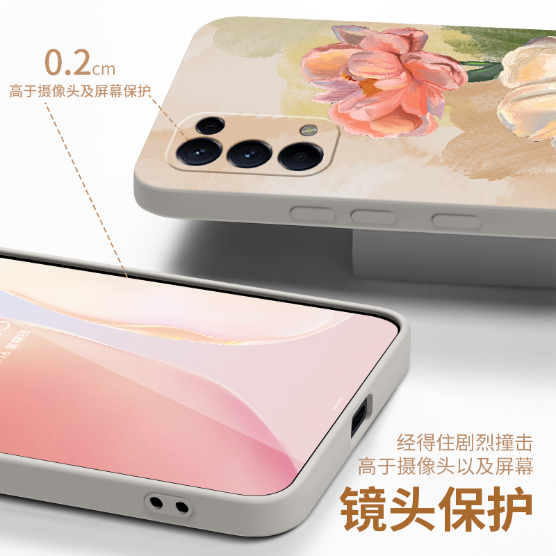 丙烯花卉适用oppoReno5手机壳reno5pro新款硅胶oppo全包防摔opopreno女por保护套opporone男opreno春天壳rneo - 图2