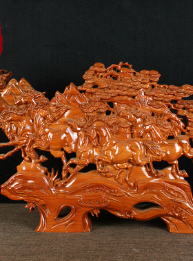 雄风八马摆设客厅家居办公室木雕