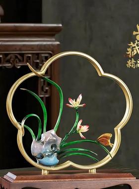 黄铜蝶恋花新中式兰花客厅玄关铜装饰工艺品摆件新房搬家礼品