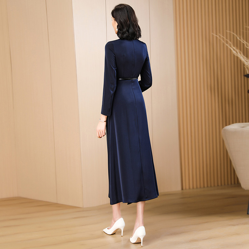 藏蓝色拼接连衣裙2022秋季大摆裙子 婧涵服饰连衣裙