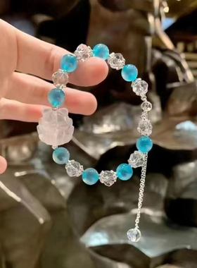杭州流通处代请草莓晶九尾狐手串蓝色溏心玛瑙恋爱护身送闺蜜手链
