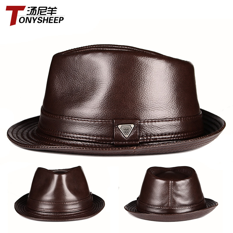秋冬季男士真皮绅士礼帽中老年爸爸英伦牛皮爵士帽老头老人复古帽,淘宝优惠券,粉丝福利购,淘宝优惠卷