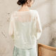 ເສື້ອຢືດເສື້ອຍືດຄໍ V-neck ແບບແຫ່ງຊາດທີ່ມີແຂນ bat ວ່າງ 2026 ລະດູໃບໄມ້ປົ່ງແລະລະດູຮ້ອນປົກປ້ອງແສງແດດຂອງຜູ້ຍິງແຂນເກົ້າໄຕມາດ embroidered chiffon