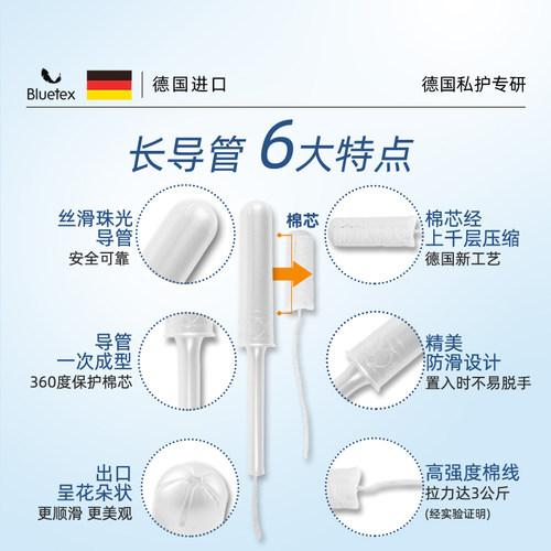 Bluetex蓝宝丝卫生棉条导管式卫生巾游泳专用阴道塞防水经期塞入 - 图1