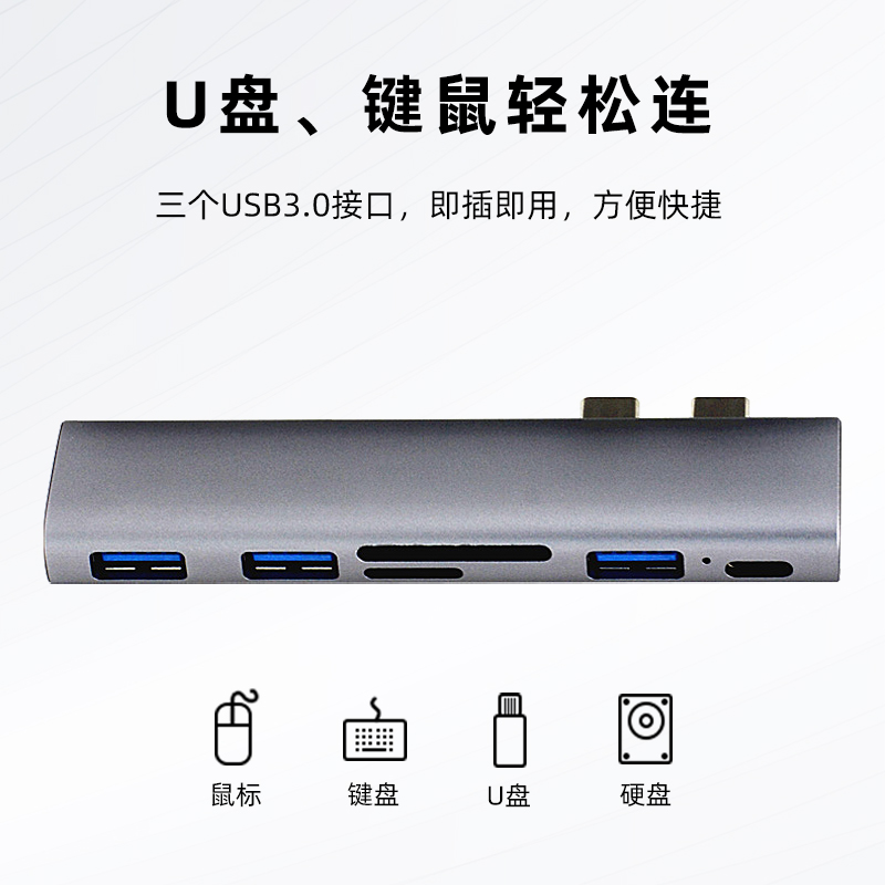 适用苹果macbook pro雷电3扩展坞m1笔记本mac air电脑typec转hdmi转接头usbc转换器m2双头pd充电读卡器拓展坞 - 图1