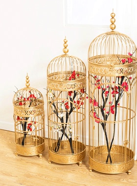 装饰复古大号橱窗金色花艺鸟笼