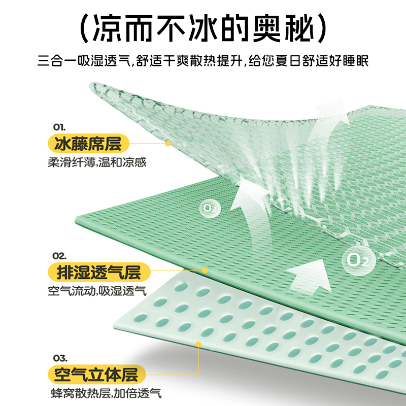 雅鹿夏季冰丝凉席夏天2024新款席子床笠款三件套藤席床单人可机洗 - 图2