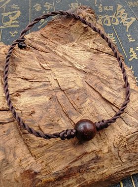 曾木匠原创天然小叶紫檀木红绳手链女士男本命年细款编织红色手绳